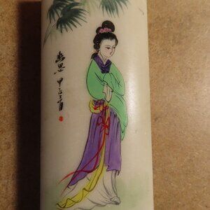 Vintage Chinese Marble Paperweight; Woman With Palm Leaves